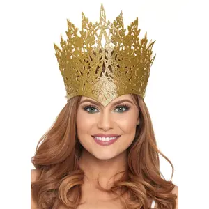 Royal Glitter Crown Headband for Women, Gothic Die-Cut Tiara with Scroll Pattern and Reversible Jewel for Halloween Cosplay