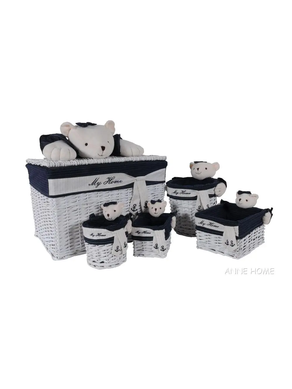 Rectangular Willow Baskets Bear Design - Pack of 5