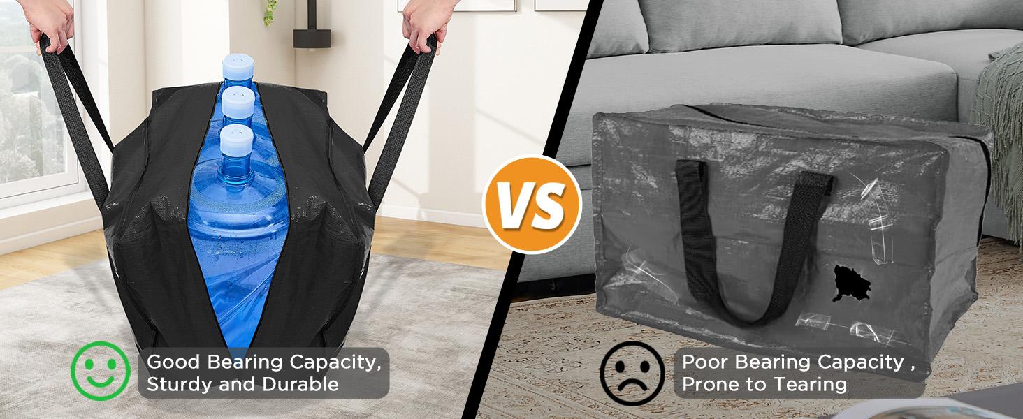 6 Pack Extra Heavy Duty Large Moving Bags with Strong Zipper & Comfortable Handles, Sturdy & Durable Clothes Storage Bags Totes Bins, Packing Moving Boxes for College Supplies, Black