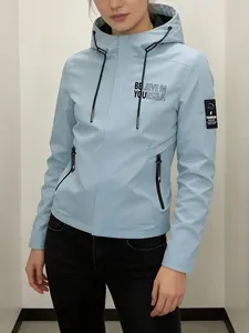 Women's Hooded Windbreaker Jacket "BELIEVE IN YOURSELF" Print Outdoor Windproof Jacket Multi-Color Options Stand Collar Loose All-Season Warm Wind Coat Ideal for Daily Commute Hiking Climbing Wear Soft Comfortable Breathable Machine Washable