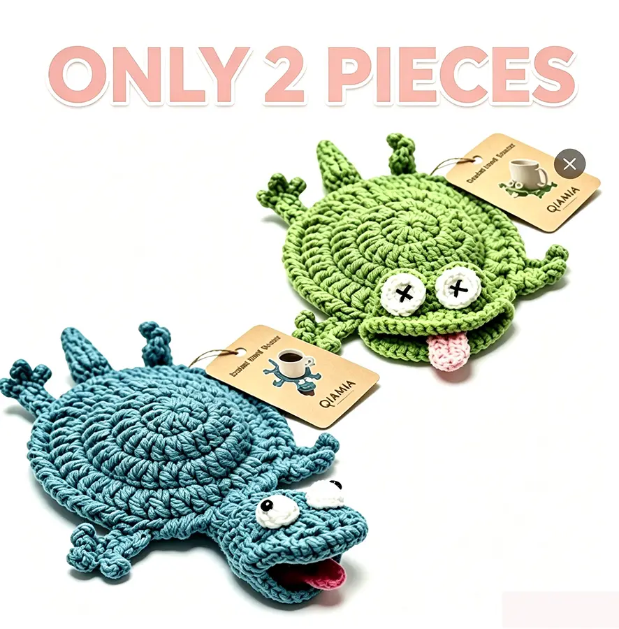 2-Pack Blue & Green Handmade Crochet Lizard Coasters - 3D Amigurumi Drink Coasters, Cute Animal Drink Mats, Home Decor, Table Protectors, Creative Housewarming Gifts, Home Organizers, Drink Mat