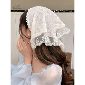 Women's Boho Style Lace Head Scarves, Floral Embroidered Scarf, Vintage Flower Design Head Scarves for Wedding Bridal Party Formal Occasions, Fashion Accessories for Women & Girls