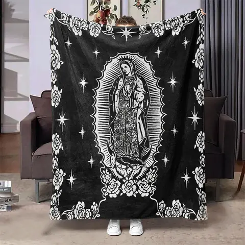 Virgin Mary Pattern Blanket, 1/2 Counts Soft Warm Throw Blanket, Air-conditioned Room Blanket, Comfortable Sofa and Bed Companion, Office, Travel Essentials