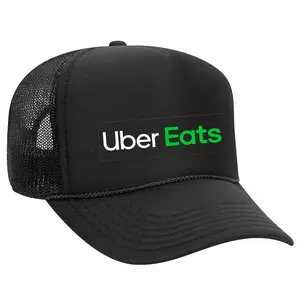 Black Threadz Uber Eats Logo Print Classic Trucker Snapback Hat - Stylish Delivery Accessory, Classic Trucker Hat