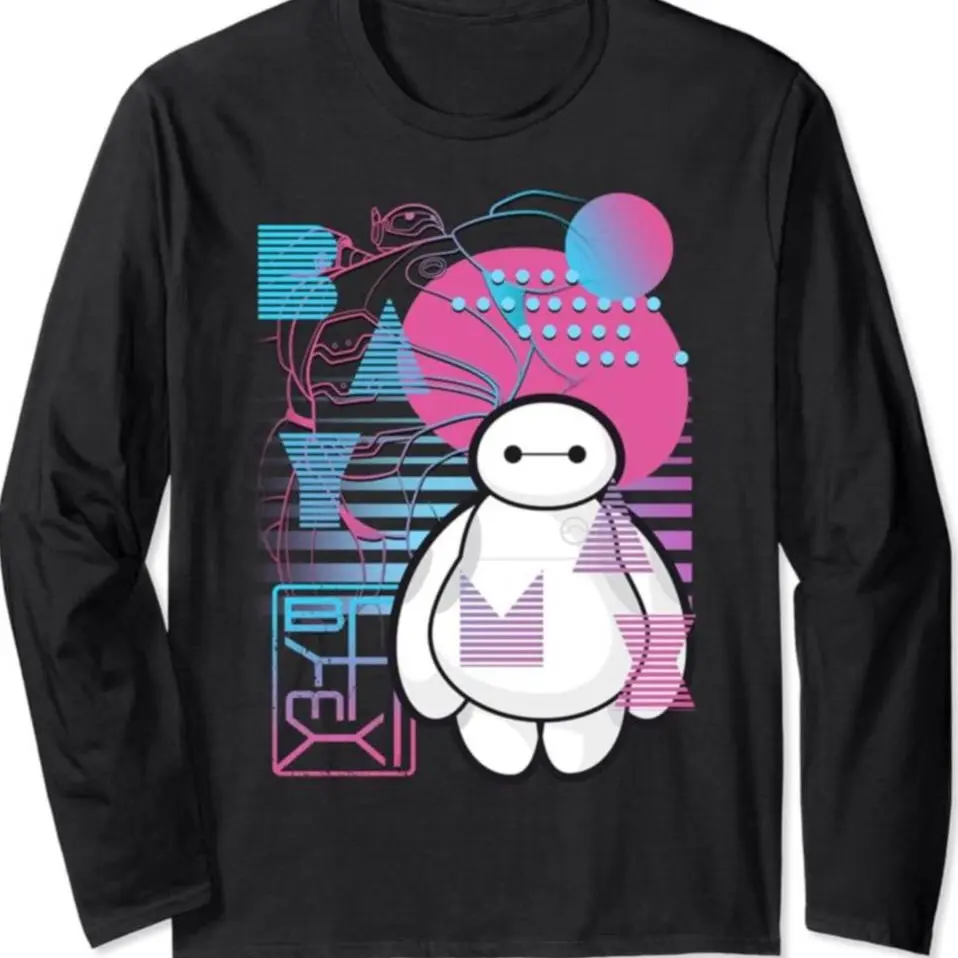Big Hero 6 Baymax Neon Blue Print Schematics Long Sleeve T-shirt