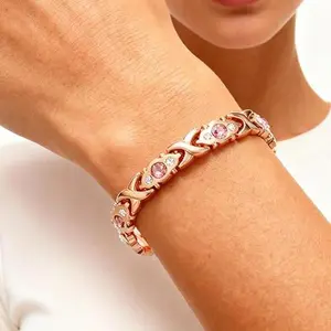 Magnetic Energy Bracelet for Women, Elegant Minimalist Metal Wristband with Diamonds, Good Luck Trendy Jewellery Accessories, Modern Fashion Stylish Jewelry Perfect Valentine's Day Gift for Her