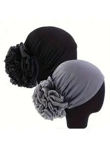 1PC Casual Minimalist Solid Color Headscarf Hat, Flower Turban Cap, Ethnic Style Small Hat, Brimless Hat, Fashion Matching Hat, Perfect Ramadan Festival Accessory & Hair Accessory