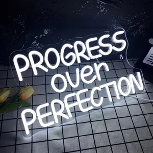 "Progress Over Perfection" — Inspiring Neon Wall Art Sign, Acrylic Light, Decorative Ambiance Lighting | Ideal for Libraries, Bookstores, Classrooms, and Home Decor | USB-Powered | A Perfect Gift for Friends