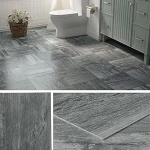 Dark Grey Peel and Stick Floor Tile Wood Look Waterproof Vinyl Flooring Gray Laminate Wood Flooring Tiles Adhesive Kitchen Floor Tile Stickers Stick on Floor Tiles Bathroom 12x12 4-Sheets