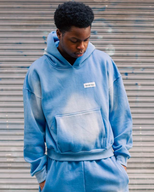 "VICTORY IS CLOSE AHEAD" SUNFADE HOODIE (CLOUD BLUE/ PUFF WHITE)