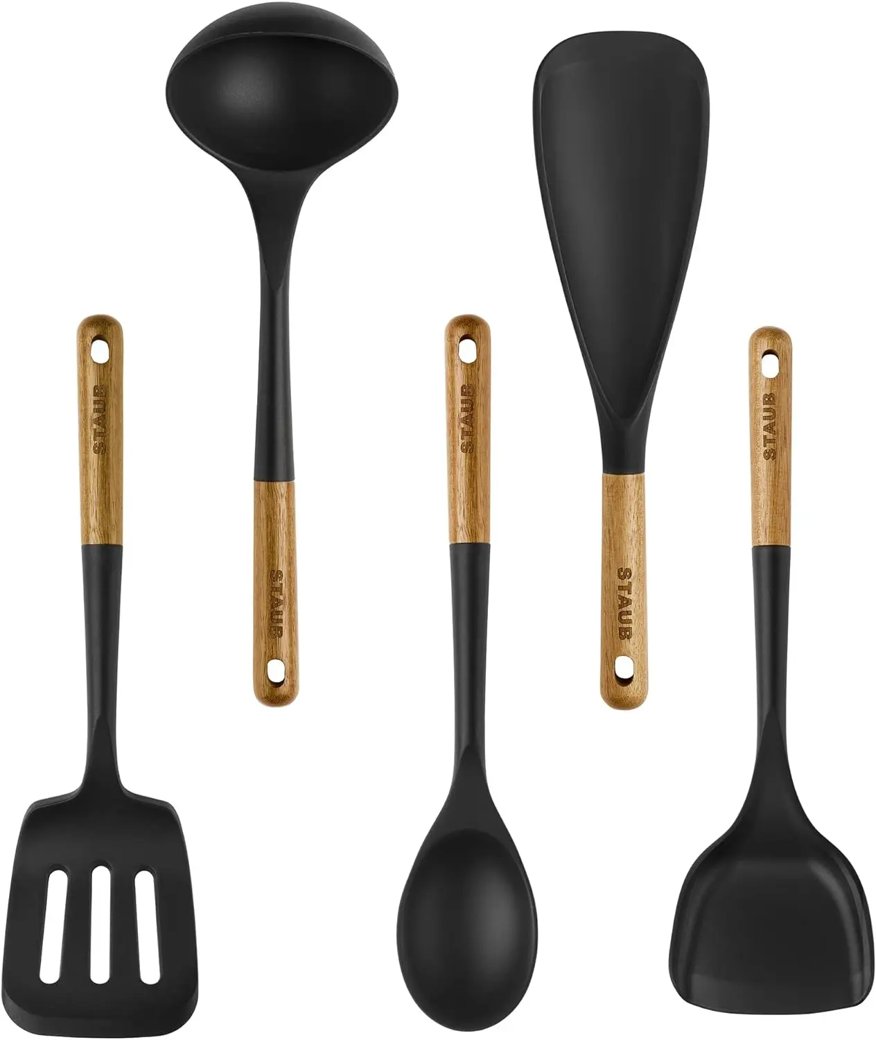 STAUB Silicone with Wood Handle 5-pc Cooking Utensil Set