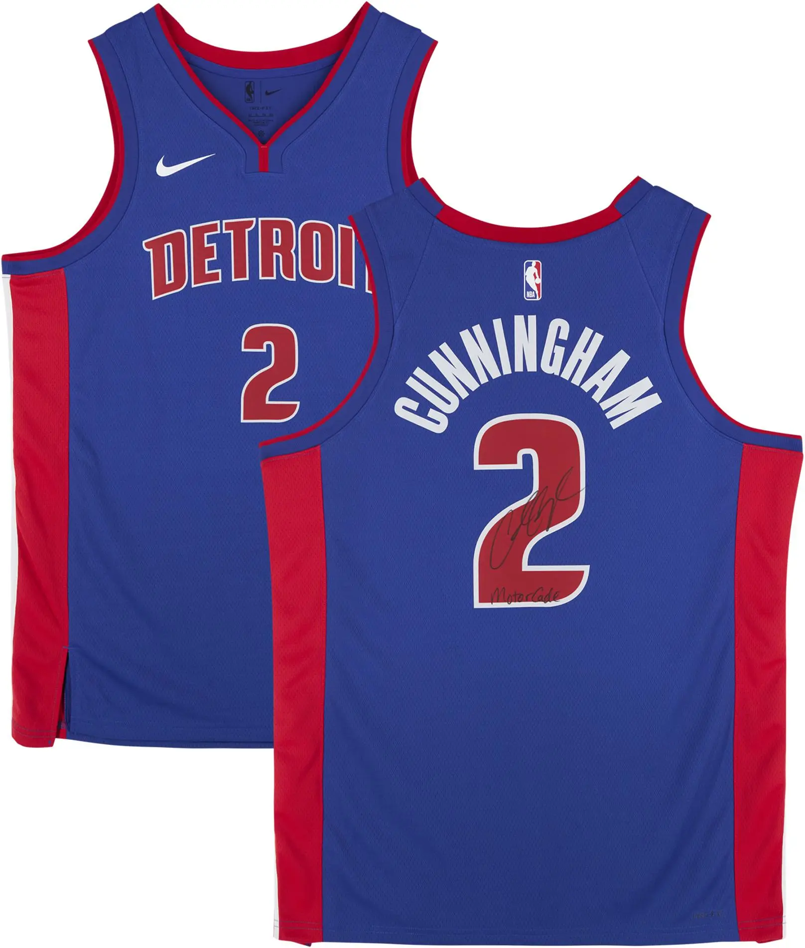 Cade Cunningham Detroit Pistons Autographed Nike Blue Icon Jersey with "Motorcade" Inscription - Signed in Black Ink - Fanatics Authentic Certified