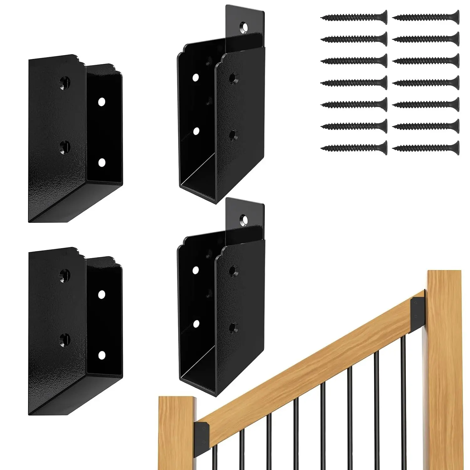 30° Stair Angle Stainless Steel Deck Railing Brackets Connectors for 2"x4" | Actual 1.5"x3.5" Railing Wood Post Stair Fence Railing Connectors with Coated Wood Screws, 2 Pair.