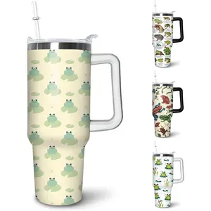 40 oz Insulated Stainless Steel Frog Tumbler - Portable Vacuum Flask Beverage Drinkware with Handle, Straw, Lid, Ideal Gift for Frog-Loving Women