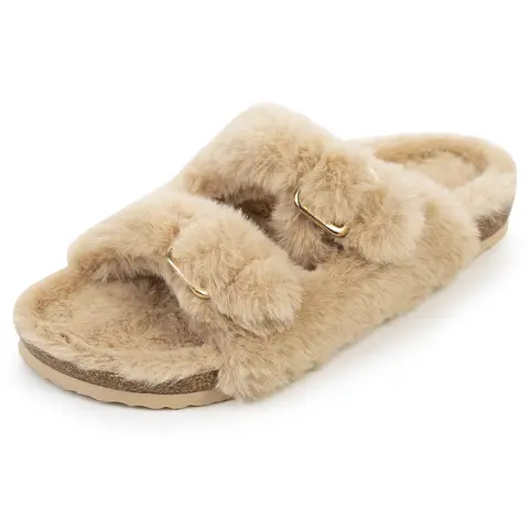 FITORY Women's Round Toe Slide Slippers - Cute Fuzzy Ankle Slip-On, Warm Inner Lining, Cushioned Elegant Casual Bedroom Footwear for Cozy Home Comfort