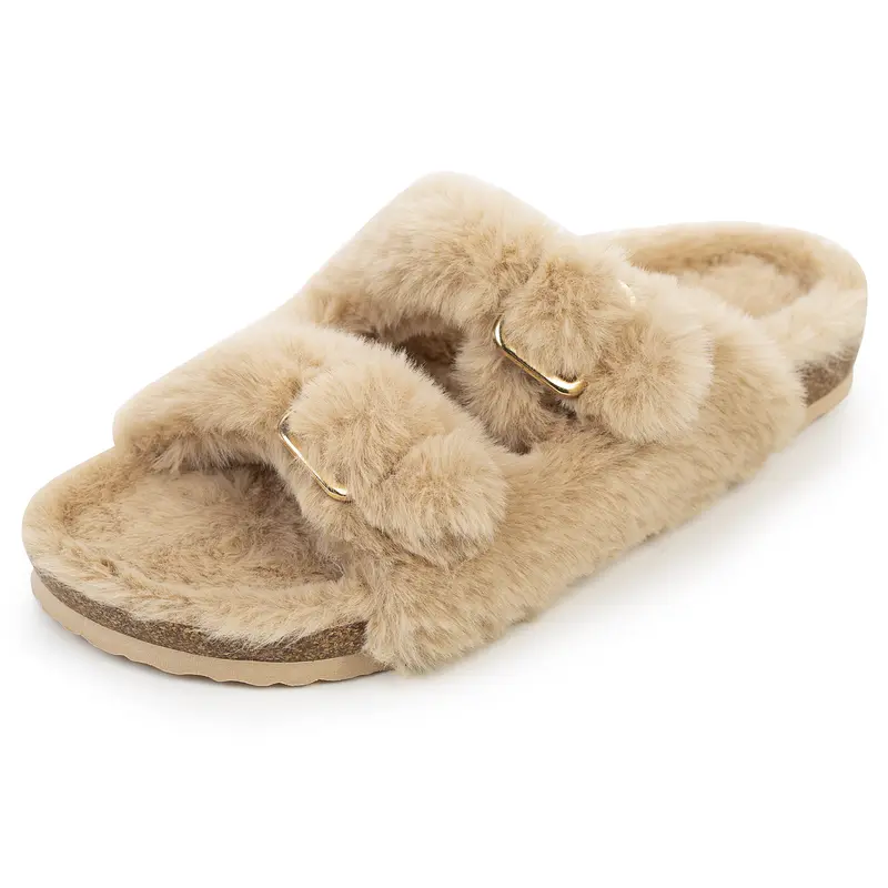FITORY Women's Round Toe Slide Slippers - Cute Fuzzy Ankle Slip-On, Warm Inner Lining, Cushioned Elegant Casual Bedroom Footwear for Cozy Home Comfort