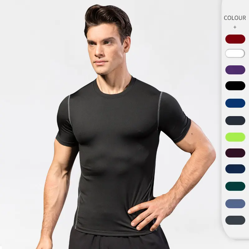 Men's Compression Training Fitness Shirt Running Short Sleeve Sports Shirt Elastic Quick-Dry T-Shirt