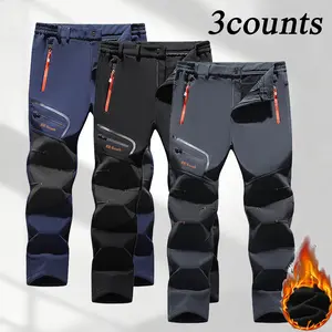 3-piece set autumn and winter fleece-lined outdoor hiking pants, unisex large size windproof waterproof warm mountain pants, available in multiple colors, skiing and hiking work pants, made of fleece material for warmth and cold protection, windproof wate