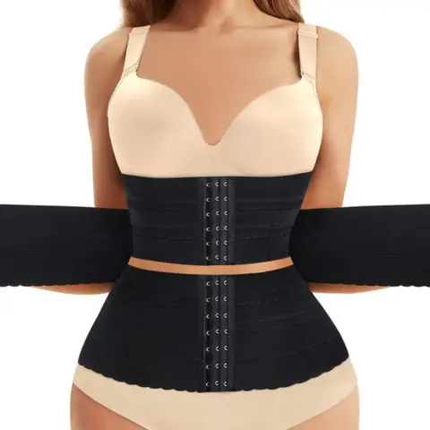 Women's Solid 3-sectional Hook & Eye Waist Trainer, High Stretch Tummy Control Corset for Daily Wear Casual, Women Shapewear Clothes Halloween dailydrip comfyessentials midsize tiktokshopbacktoschool