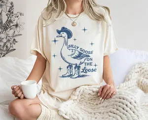 Silly Goose Shirt, Silly Goose On The Loose, Silly Shirt, Funny Cowgirl Shirt, Funny Western Tee, Funny Graphic Tee, 90s Aesthetic Shirt, Sarcastic Quote Shirt, Gift for Her, Unisex Cotton Shirt For Men And Women