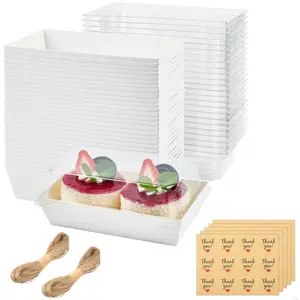 50 Pack Charcuterie Boxes with Clear Lids, 6 x 3 Inch White Bakery Boxes, Cookie Boxes, Small Treat Boxes for Pastry, Sandwich, Cupcakes, Strawberries, Dessert To Go Containers