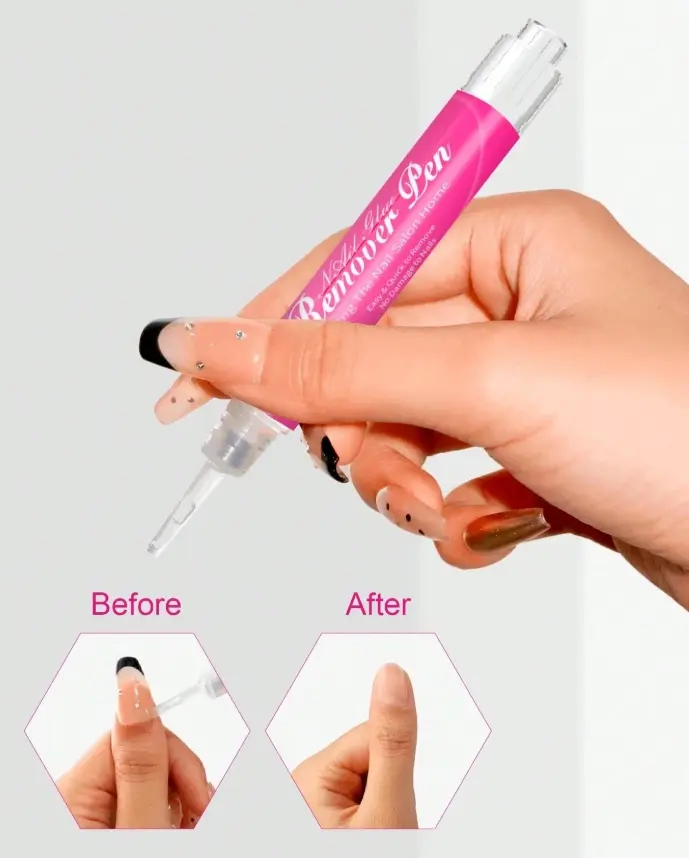 Nail Glue Remover Pen 10s Quick Press On Nail Remover with Vitamin E Castor Oil Click & Remove for Press on Nails Fake Nails Solid Glue Gel Alcohol Free Acetone Free Polish Manicure