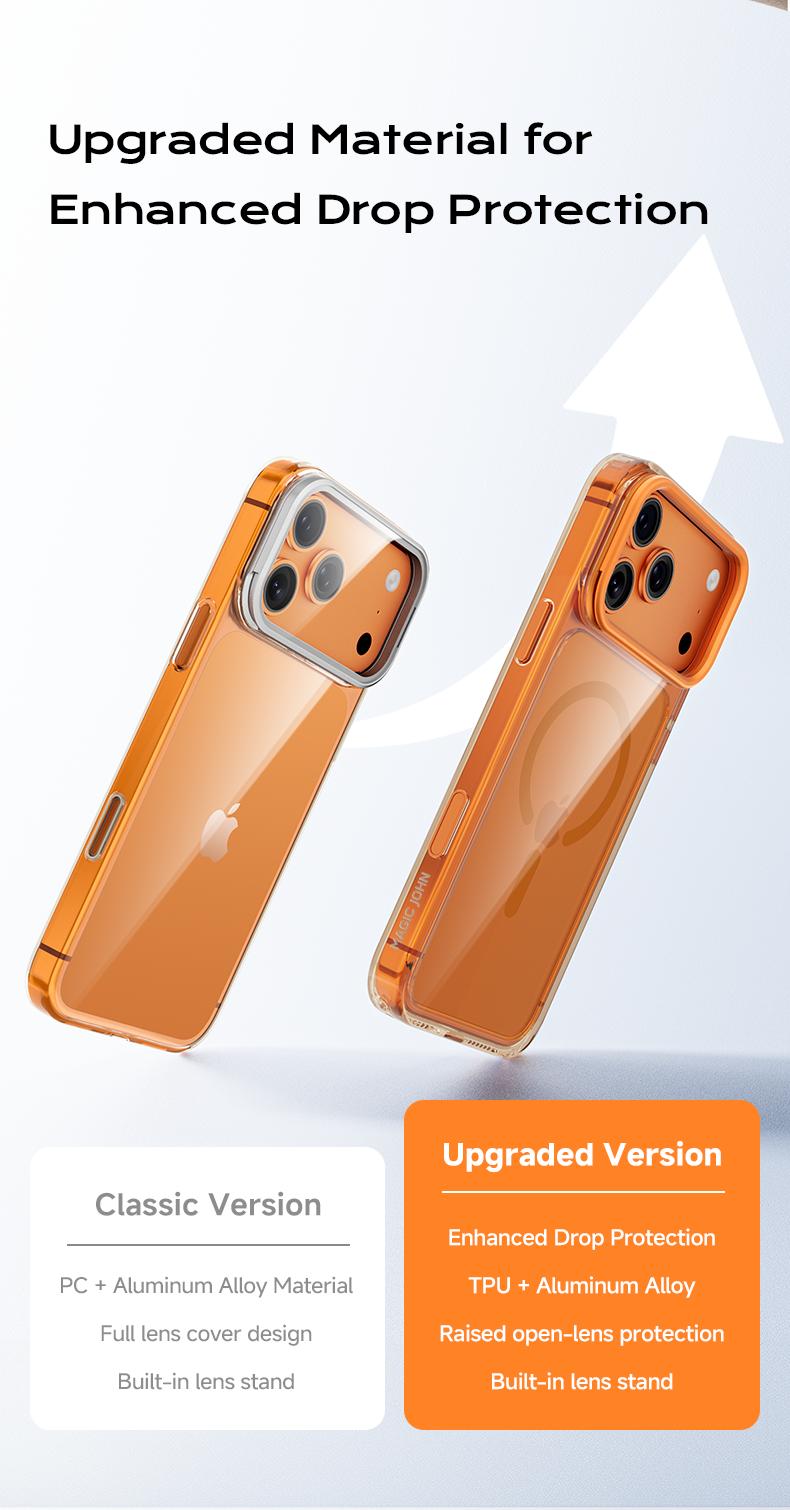 MAGICJOHN iPhone 17/17 Air/16/15 Pro Max Kickstand Case – Multi-Angle Adjustable Lens Stand with Raised Camera Protection
