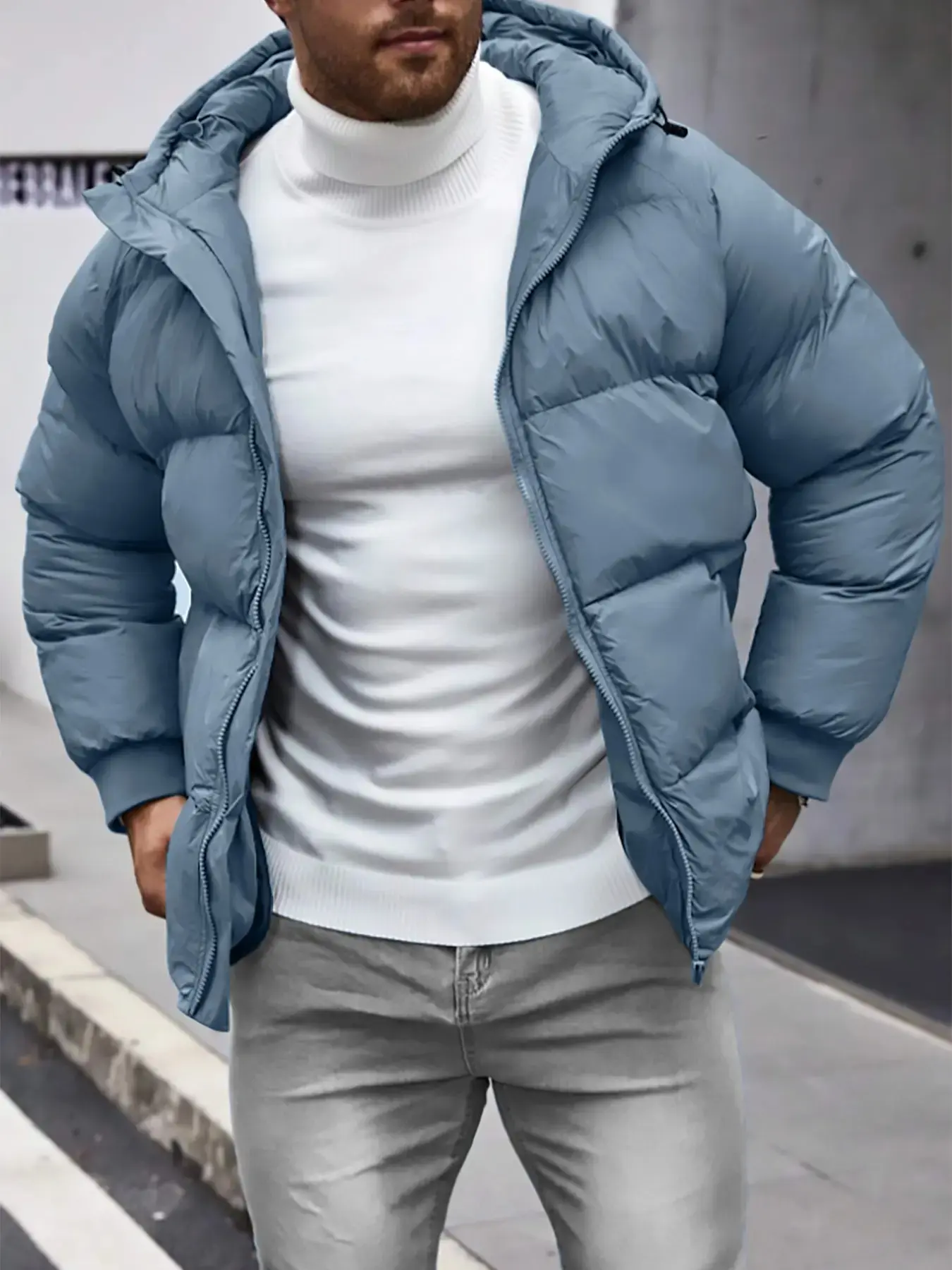Men's Winter Jacket, Fitted Long Sleeves, Warm Hooded Thick Down Coat, Casual & Business Wear, Fashionable Men's Winter Outerwear, Comfortable and Stylish