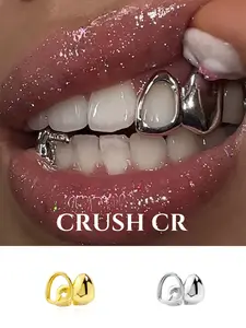 CRUSH CR Sleek Silver Hollow-Out Tooth Grillz set, Tooth Gem, Minimalist Lightweight Design Great for Music Festivals, Streetwear, TikTok Content Creation Suitable for Trendsetters, Stand Out in Photos