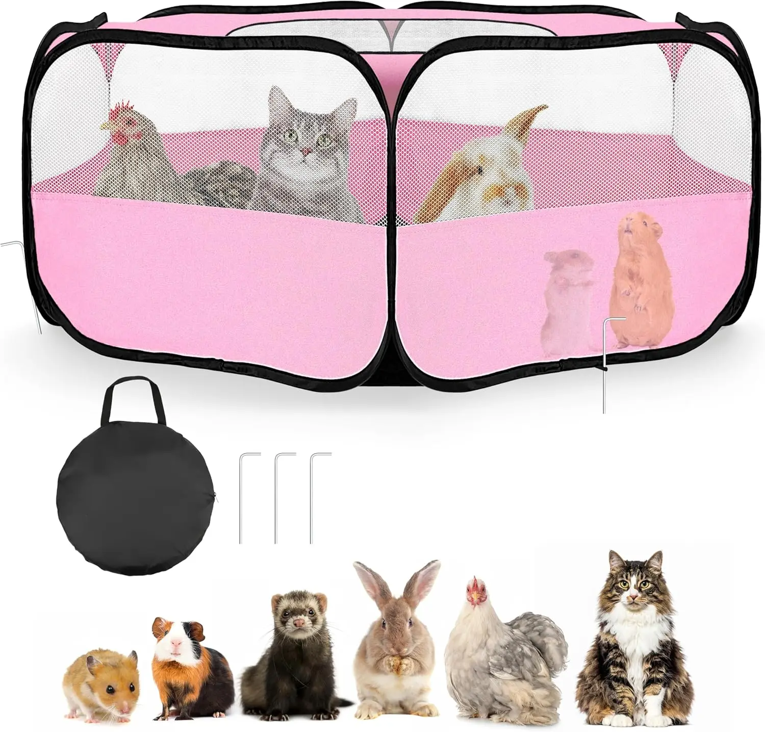 Small Animal Playpen with Mesh Cover, Waterproof Bottom - Indoor Outdoor Cat Tent, Chicken Brooder for Rabbits, Guinea Pigs