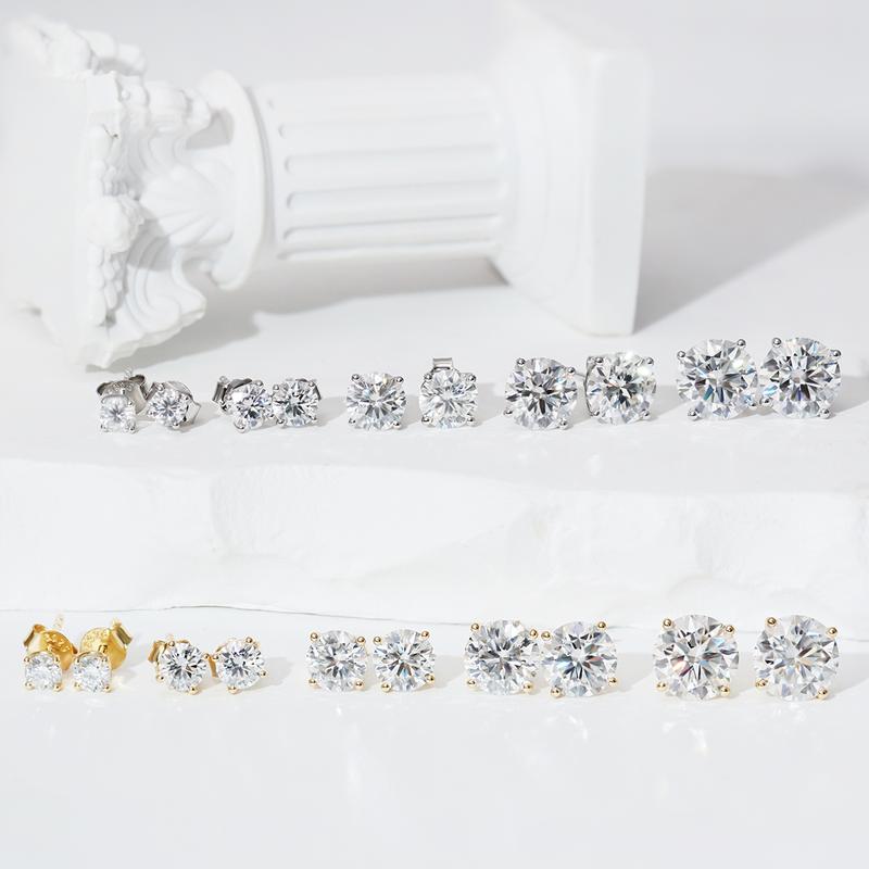 Delzzad 14k Gold-Plated Solitaire Four Prong Earrings Screw Back/Butterfly Back Lab-Created Moissanite Stud Earring S925 Sterling Silver Moissanite Jewelry Perfect Birthday Mother’s Day Christmas Gift for Men Women Wedding Set