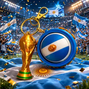 Argentina 2026 World Cup Fidget Spinner Keychain with Trophy 3D Printed Soccer Ball Spinner Team Argentina Football Fan Gear Stress Relief Toy Handmade Custom Durable Lightweight Backpack Charm Limited Edition Gift Collectible