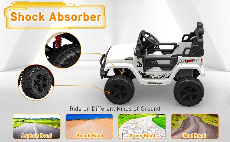 GARVEE 12V Ride-On Truck Car with Remote Control, Spring Suspension, LED Lights, Bluetooth, and Dual Speed Options - Available in Blue and Black for Young Drivers