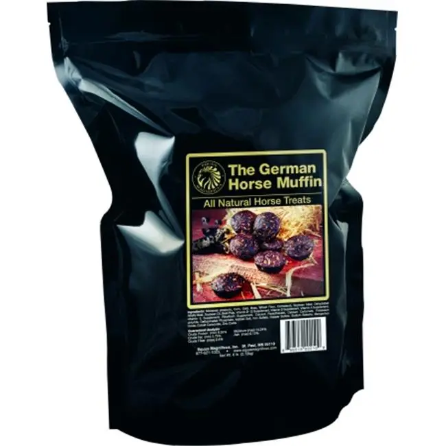 212 MAIN Equus Magnificus German Horse Muffin All-Natural Horse Treats - 6 lb, Chewy Texture, Resealable Ziplock Stand-Up Bag, Corn, Bran, Molasses, Soybean Oil, Vitamin A Supplement (1001006)