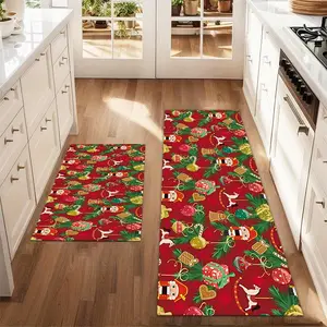 2pcs Christmas and New Year printed kitchen rug Christmas with Nutcrackers, New Year's t Floor Mat Set Farmhouse Kitchen Rug Dining Room Flooring Laundry Room Decor Carpet Mat Home Decor Rugs