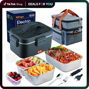 Electric Lunch Box Food Heater for Adults, Heated Lunch Box 12V/24V/110V Portable Food Warmer for Car/Truck/Office 1.8L Removab，dealsforyoudaysle Stainless Steel Container with Fork Spoon and Bag,dealsforyoudays