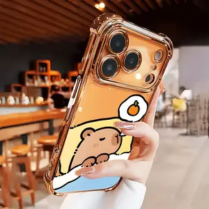 Sleeping Capybara Print Phone Case for iPhone 17 Air 16 15 14 13 12 11 Pro Max Plus X XS Shockproof Silicone TPU Bumper Drop Protection Soft Cover Four-corner Mother's Day Gift