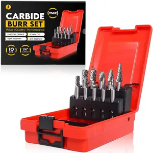 10 count Tungsten Carbide Burr Set 6.35mm - 1/4" Shank Double Cut   Bits  Burrs - Metal, Steel - Rotary Tools Rasp Accessories - Deburring, Engraving, Grinding, Carving, Porting