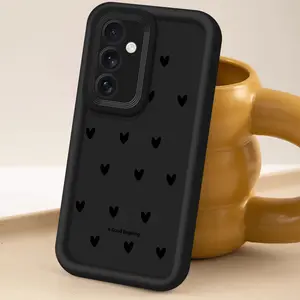 Cute Little Heart Black Phone Case for Samsung Galaxy S25Ultra/S25Plus/S25/S25Fe/S24Ultra/S24Plus/S24/S24Fe/S23Ultra Silicone Shockproof Cellphone Smartphone