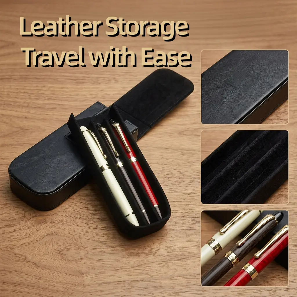 MIVLXLX 3 Slots Leather Fountain Pen Case – Magnetic Closure, Handmade Pen Holder for Fountain/Ballpoint/Rollerball Pens,pencil case organizer Protected Travel