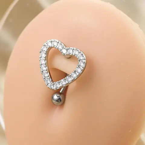 Rhinestone Heart Shaped Belly Ring, Belly Button Ring, Stainless Steel Body Piercing Jewelry, Navel Piercing Jewelry for Women & Girls, Body Jewelry for Party Wear, Daily Clothing Decor, Trendy All-match & Exquisite Jewelry for Birthday Gift