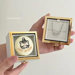 Little Bear Cake Rotating White Ring Box for Proposal, Engagement Ring Box Wedding Day Birthday, surprise Ring Bearer Box Rotating Jewelry Box for Necklace Ring Jewelry Earrings Bracelet Gift