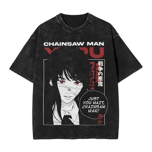 valentine shirts Yoru Chainsaw Man Anime Washed T Shirt Streetwear Hip Hop T-Shirts Asa Mitaka Tee Shirt Men Women 100% Cotton Oversize Printed