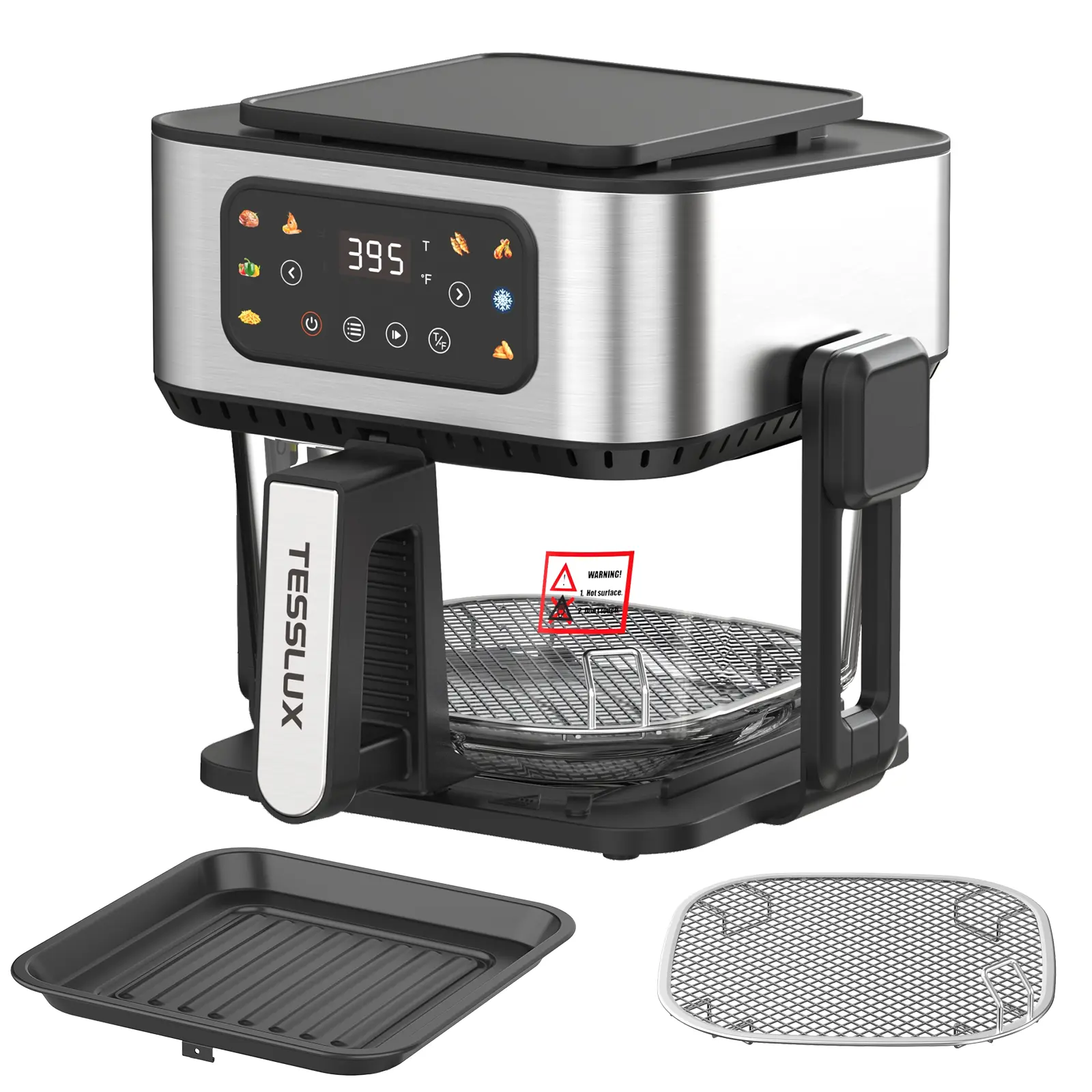 Tesslux 2-in-1 Air Fryer & Electric Grill Combo  5L See-Through Glass Bowl, 1200W