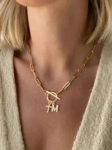 Cross Charm Necklace for Women, Necklace Initial, Stainless Steel Toggle Clasps Paper Clip Chain Necklaces for Women, Fashion Jewelry for Party, Daily Decor, Trendy All-match & Exquisite Jewelry for Birthday Gift