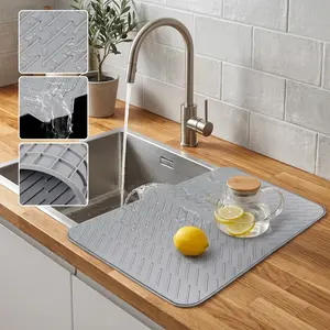 Self-Draining Silicone Dish Mat with Integrated Pour Spout | XL Heat-Resistant Countertop Protector | Non-Slip Drying Pad for Glassware & Pots | Easy-Wipe Kitchen Drainer | Premium Occasion Gift Idea Coasters Tableware