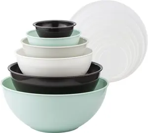 Mixing Bowls with Lids - 12 Piece Plastic Nesting Bowls Set includes 6 Prep Bowls and 6 Lids, Microwave Safe Mixing Bowl Set (Mint/Black and White)