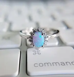 Sterling Silver Blue Opal Dainty Ring - Perfect for Women's Everyday Wear