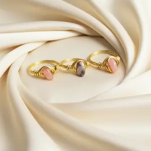 RHODONITE | 18K Gold Plated Wire-Wrapped Gemstone Ring
