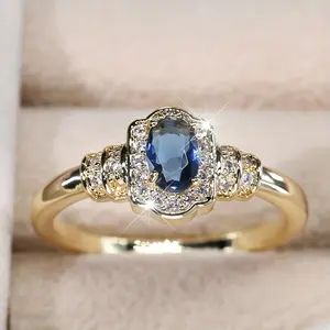 Elegant Promise Ring, Gold-Plated with Sparkling Synthetic Zircon, Available in Various Sizes, Bridal Wedding Gemstone Ring